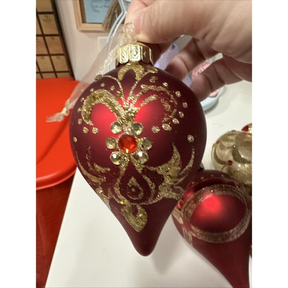 Vtg Mercury Glass Ornaments Set Of 6 Christmas Balls Red And Gold‎ - Picture 7 of 8